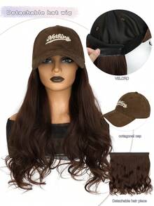 16-Inch Synthetic Fiber Full Wig, Women's Large Head Size Embroidered Baseball Cap With Long Curly Hair, Heat-Resistant Fiber, Suitable For Daily Wear, Halloween - Multicolor - View 10