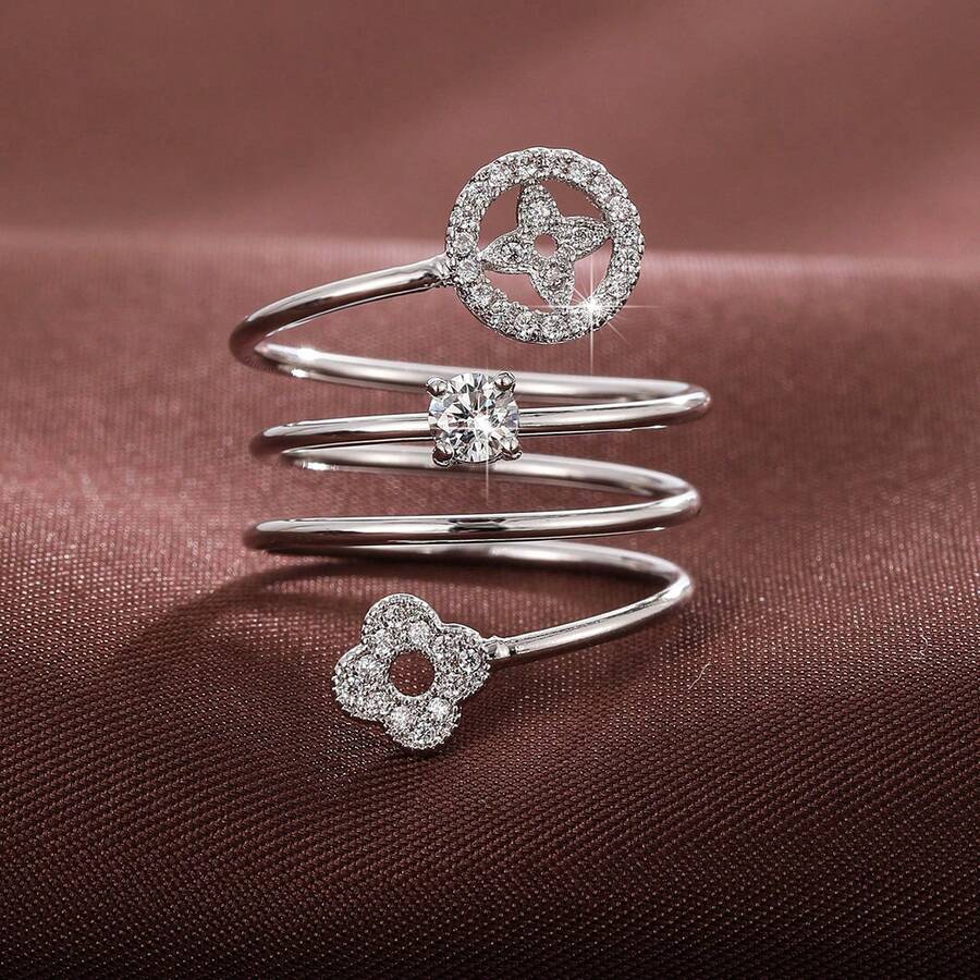 1pc Geometric Spring Flower Design Cubic Zirconia Women Ring - Multicolor - View 1