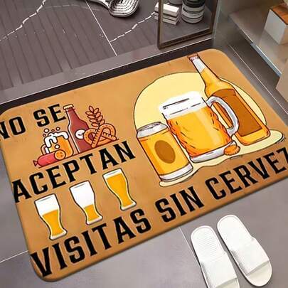 1 Stück neuartiger Bier-Themen Fußmatte, "No Se Aceptan Visitas Sin Cerveza" spanisches Zitat Fußmatte, saugfähig & rutschfest Eingangsteppich, verschiedene Größen (60x40cm/80x50cm), ideal für Hausbar, Küche, Wohnzimmer & Außenterrasse