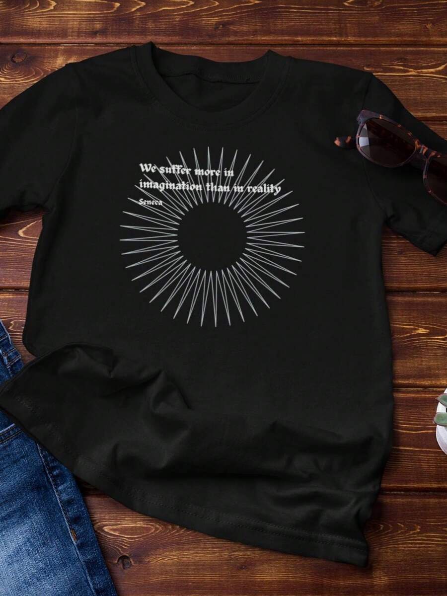 Stoic Tee Seneca QuotWe Suffer More Often In Imagination Than In Realityquot Cotton T-Shirt - 黑色 - 查看 1