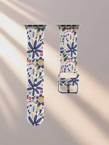 1 pieza Correa de reloj de silicona suave, elástica y transpirable con estampado floral azul vintage, compatible con Apple Watch de 38mm, 40mm, 41mm, 42mm, 44mm, 45mm y 49mm (S10/S11 42mm) (S10/S11 46mm), correa de reloj de silicona deportiva elegante y linda compatible con Samsung, Honor y smartwatches - Multicolor - Ver 13