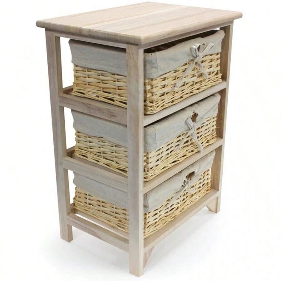 3 Tier Drawers Wooden Storage Cabinet Rack Wicker Baskets Bedroom Unit Furniture - 3 Tier - View 1