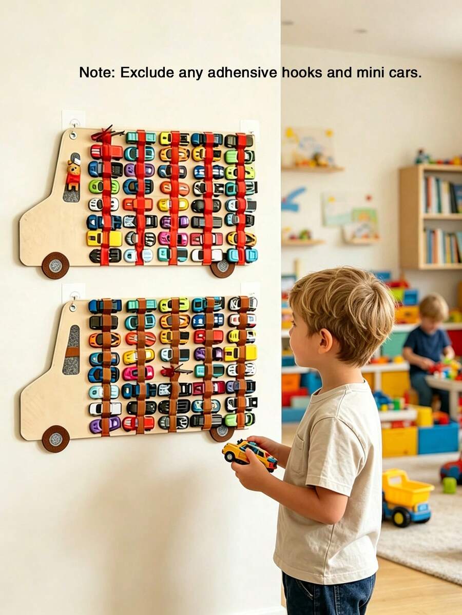 1 pieza Organizador de coche de carreras de fieltro, montado en la pared para coches de juguete a escala 1:64 – Bolsa de almacenamiento y exhibición, estante de almacenamiento de fieltro multifuncional, decoración de habitación para bebés y niños - Multicolor - Ver 1
