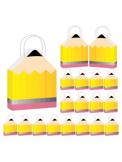 12pcs Pencil Shaped Paper Gift Bags, Student Back To School Gifts, Classroom Party Supplies, Teacher's Day Gifts, Candy And Party Decorations, Student Welcome Gifts, Classroom Party Decor, Teacher's Day