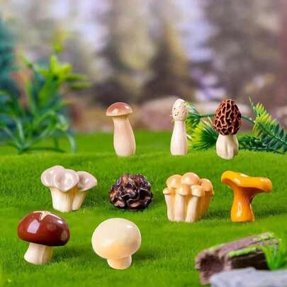 10pcs/5pcs-Miniature Mushroom Landscape, Plant Landscape Fungus Landscape Decoration,Mushroom Handicrafts Are Realistic Resin Mushrooms With Tiny Resin,A Lifelike Resin Mushroom House Decoration Creative Project Featuring Mushroom Statues And The Creation Of Realistic Fake Food Models For Hot Pot