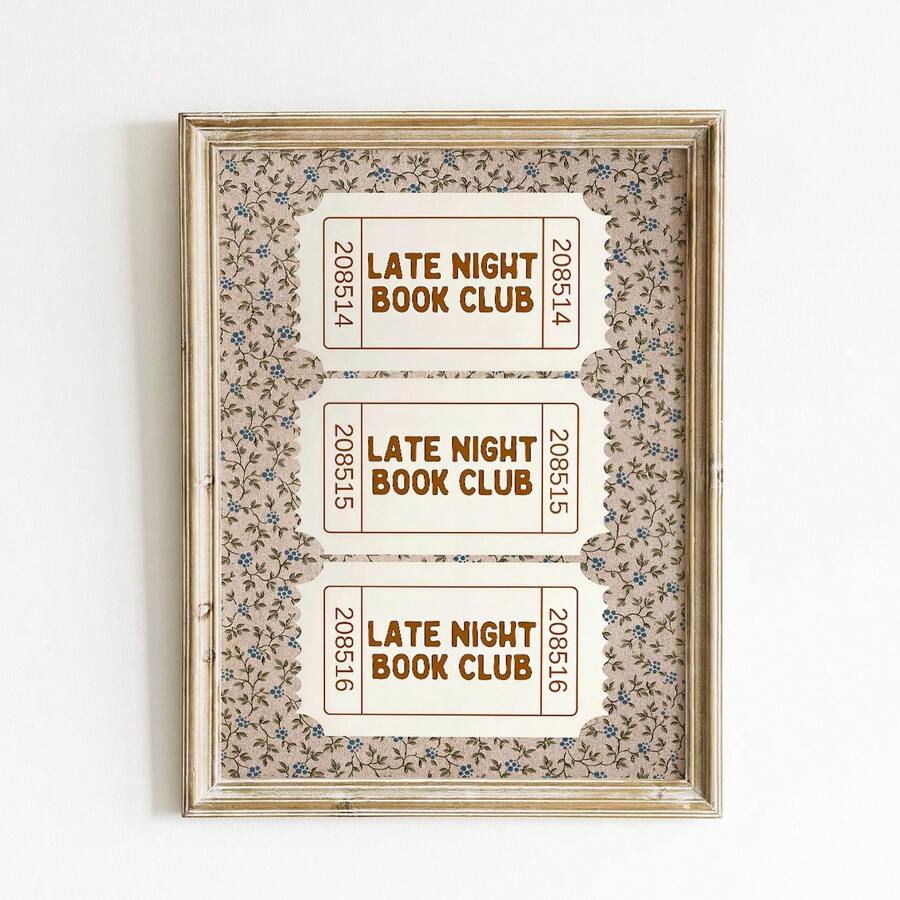 1pc Frameless Midnight Book Club Ticket Stubs Art Print, "208514" & "208515" Text, Vintage Library Wall Decor For Bedroom, Dorm, Living Room, Back To School, Funky Posters, Room Decor Gift - Ticket Stub - View 1