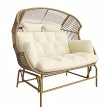 Two-Person Garden Rocking Chair, Hanging Patio Chair, Outdoor Egg-Shaped Hanging Chair, Rocking Chair, Garden Swing, Swings For Veranda, Garden, Balcony Or Terrace, Wood Color. - 自然色 - 查看 5