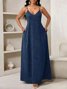 Lady Vestido de verano casual de tirantes finos con estampado de cuadros, vestido de playa, vestido de fiesta, vestido de invitada de boda para mujer, vestido de festival de verano - Azul - Ver 9
