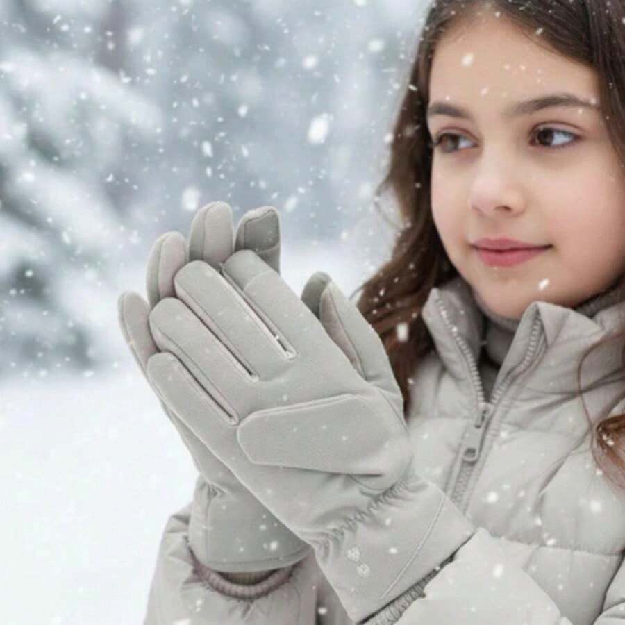Women's Thermal Gloves With Fur Lining, Windproof, Warm, Waterproof, For Women, Cold Weather Gloves - 155 acinzentado c/ coração - Ver 1