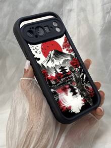 NR122 日本の塔 夕日 赤い月 富士山 桜,対応するPixel 10 9 8 Pro 9A 8A ケース、対応するiPhone17 16 15 14 13 12 11 Pro Max 7 8 16 15 14 Plus 16e 17e 17 Air ケース、フルカメラ保護ソフト TPU ケース、キャンディカラーエンジェルアイラダーマットシリコン肌に優しいタッチフォンケースカバー（女性＆女の子向け） - ブラック - チェックする 7