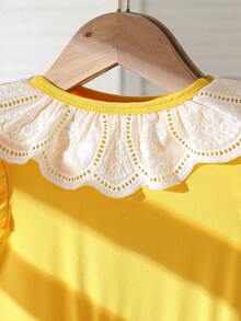 Baby Girls' Fashion Casual Cute Strawberry Ruffle Collar + Strawberry Bow Decor Dress - Yellow - View 5