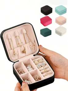1pc Travel Jewelry Box, Mini Jewelry Organizer, Zipper Jewelry Box, Portable Jewelry Box, Leather Jewelry Organizer, Travel Storage Accessories, Travel Essentials, Suitable For Rings, Bracelets, Earrings, Etc., Holiday Gift, Room Decor - Jewelry Box - View 1