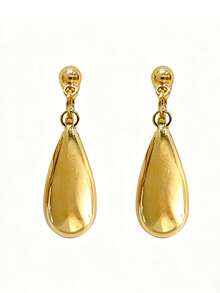 1 paire de boucles d'oreilles minimalistes en acier inoxydable avec pendentif goutte d'eau lisse, plaqué or 18 carats, convient pour un port quotidien, cadeau de bijoux - agrafe - Voir 9