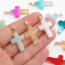 10 chiếc mặt dây chuyền hình thánh giá bằng thủy tinh pha lê óng ánh 25*18mm để tự làm vòng cổ và bông tai. - mặt dây chuyền chéo - Xem 1