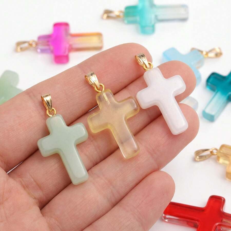 10 chiếc mặt dây chuyền hình thánh giá bằng thủy tinh pha lê óng ánh 25*18mm để tự làm vòng cổ và bông tai. - mặt dây chuyền chéo - Xem 1