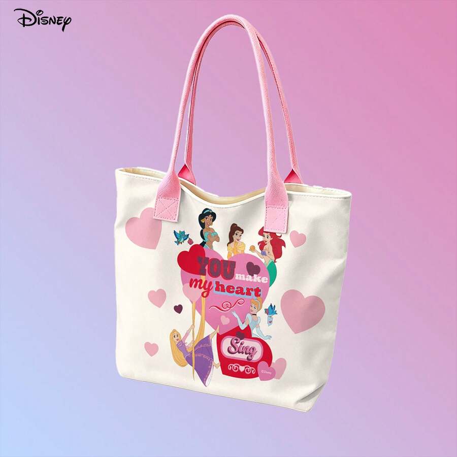 Miniso Bolso de mano y de hombro para laptop con estampado clásico de personajes de Disney Princess "Haces que mi corazón cante" para uso diario - Rosa - Ver 1