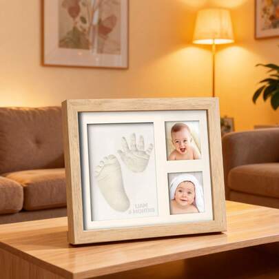 [Khung in dấu tay và dấu chân] Bộ đất sét khô nhanh, Bộ in dấu chân bằng đất sét khô nhanh, Quà tặng cá nhân hóa cho các bà mẹ mới sinh, Bộ dụng cụ thủ công trang trí Giáng sinh, Thích hợp cho các hoạt động DIY Giáng sinh trên bàn làm việc, Khung ảnh để bàn tự làm thú vị, Lựa chọn quà tặng Giáng sinh