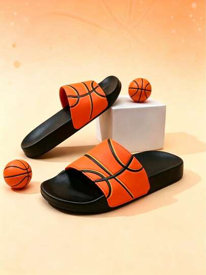1 đôi dép xốp trẻ em họa tiết giày bóng rổ, dép xỏ ngón thoải mái dùng trong nhà và ngoài trời, phù hợp cho trẻ lớn hơn.