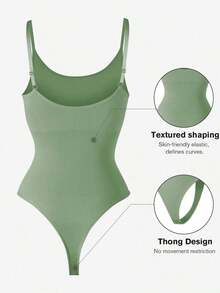 1pc Women Seamless Shapewear Bodysuit, Thong Bottom, Slimming Shaping Bodysuit, Tummy Control Bodysuit, Shapewear, Waist Trainer - Màu xanh Ô liu - Xem 7