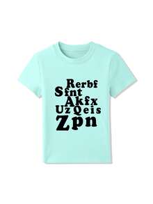 Black Letter Print Short Sleeve T-Shirt For Women, Summer Sexy Slim Fit Cropped Design Top Casual - Mint Green-1 - View 8