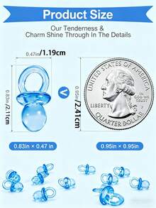 20/50pcs Mini Blue Plastic Pacifiers, Suitable For Baby Shower Decor, Desktop Decor, Party Favors, Games And Activities; Pink Plastic Pacifier Desktop Decor, Suitable For Gender Reveal, DIY Birthday Party Decoration - Blue Pacifier - View 3