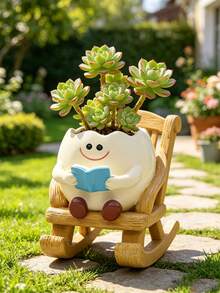 Maceta de flores de resina, maceta para plantas de interior/exterior con orificio de drenaje, maceta balancín linda para suculentas, regalo de jardinería, decoración del hogar - B - Ver 8