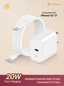 D8 20W USB C Fast Charger (ETL Listed) - PD Power Wall Charger With 3.3ft USB-C To USBC Cable, Fast Charging Compatible With Iphone 17/16/15, Air 4/5, Pro 12.9/11, Women-Friendly Type C Charger, Portable USB C Wall Charger For Travel, ETL Certified PD Charger Compatible With Apple Devices, Compact USB C Charger With Durable Cord, Top-Rated 20W USB C Charger Compatible With Iphone USB C Charger With Matching Cable - View 4