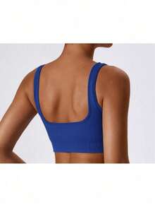 Workout Sets For Women 2 Piece Seamless Ribbed Crop Tank High Waist Shorts Yoga Outfits - 藍色 - 查看 2