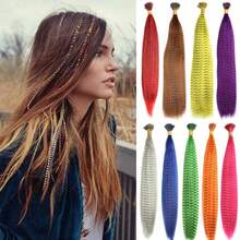 Feather Hair Extension 10Pieces Fake Hair I Tip Rainbow Synthetic Hair 16inch Hairpiece Feather For Hair Extension - Multicolor - View 1