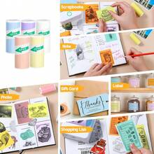 Mini Thermal Label Printer, Comes With 5 Rolls Of Paper, Portable Wireless Inkless Printer, Compact Pocket Printer, Suitable For Images, Photos, Journals, DIY - X6 Pink + 5 Rolls Of Colored Stickers - View 12