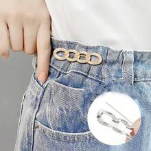 2/4/6Pcs Rhinestone Chain Waist Button Extender For Jeans, Metal Seamless Snap Fastener, Suitable For Loose Jeans, Adjustable And Detachable Pin, Black, Gold, White, Suitable For Women's Pants And Skirts - Multicolor - View 7