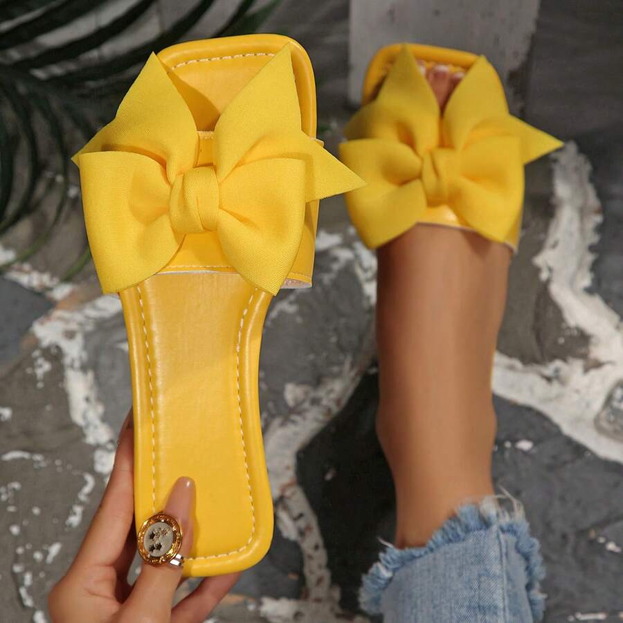 Plus Size Women's Slip-On Sandals, New Summer Butterfly Open Toe Flat Sandals, Fashion Comfortable Soft Bottom Butterfly Slippers, Suitable For Dresses, Casual Beach Wear - Yellow - View 1