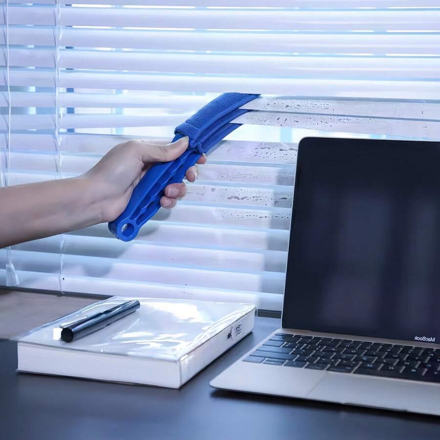 1 chiếc chổi vệ sinh rèm cửa đa năng, màu xanh dương, bằng sợi microfiber, dùng để làm sạch bụi bẩn ở khe thông gió và kẽ hở máy điều hòa. - A - Xem 1