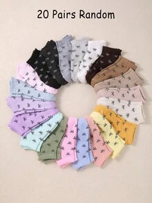 10/20 pares de calcetines con volantes y lazos de colores aleatorios, calcetines con lazos, calcetines para estudiantes de regreso a la escuela, calcetines simples, casuales y cómodos - Multicolor - Ver 13