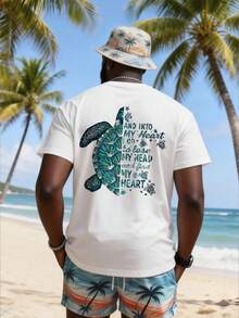 AnChiStreetwear - Camiseta estampada de talla grande para hombres, camiseta de manga corta de corte holgado para playa y vacaciones de verano - Blanco - Ver 1