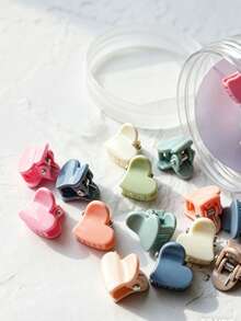 100pcs Muted Color Heart-Shaped Mini Hair Clips, Cute Design Suitable For Braid Decoration, Elegant Solid Dark Color Small Hair Claws (Shipped In Bag, Jar Is A Prop, Mixed Color Hair Clips) - Multicolor - View 2