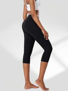 Women's Capri Pants With Pockets, Side Straps And Waist Tie Sports Black Summer - Black - View 5
