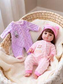 Đồ chơi búp bê em bé thực tế cao 16-18 inch, bộ áo liền quần hình thỏ tím và gấu hồng với họa tiết ong, thỏ và hoa, quà tặng sinh nhật/lễ hội, phù hợp cho trẻ em từ 3 tuổi trở lên (Không bao gồm búp bê) - Nhiều màu - Xem 12