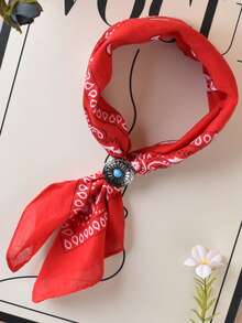 Bộ 1 khăn quàng cổ in họa tiết Paisley và kẹp khăn quàng cổ bằng da PU kiểu retro, khăn bandana che nắng khi đi dự tiệc, đi biển, khăn trùm đầu họa tiết hoa điều, khăn tay phong cách đường phố hiphop. - Nhiều màu - Xem 15