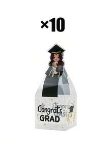 10 piezas Cajas de regalo de graduación transparentes, adecuadas para fiesta de graduación, caja de dulces de graduación, decoración de fiesta de graduación, celebración de graduación, recuerdos de graduación y ceremonia de graduación - Talla única - Ver 11