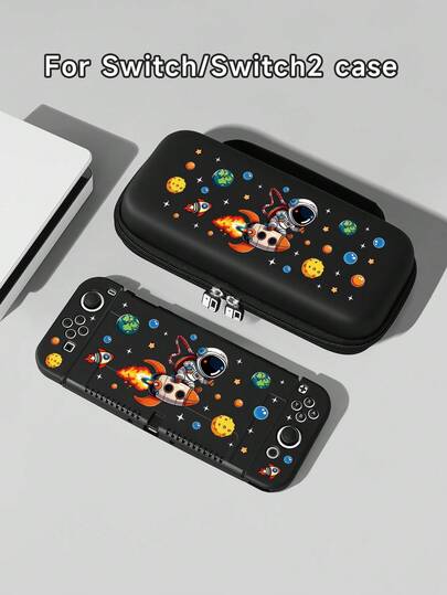 Phụ kiện máy chơi game Switch2 (2025), 1 ốp bảo vệ thiết kế không gian, tên lửa, phi hành gia, tương thích với Switch2/Switch NS/Switch OLED/Lite, phù hợp với các phụ kiện máy chơi game Switch/Switch 2, bộ đầy đủ bao gồm túi đựng, đế có khe cắm thẻ, ốp bảo vệ Switch, món quà tuyệt vời dành cho người chơi Switch.