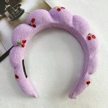 3pcs/Set Soft Coral Velvet Cherry Embroidery Headbands, Fluffy Cloud Design, 4 Fresh Color Options, Cute & Adorable, Effectively Fixes Flyaway Hair, Suitable For Bathing, Hair Care, Hairstyling Tools, Hair Accessories - Multicolor - View 10