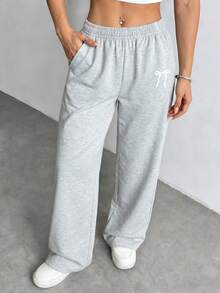 2pcs Girls/Teens Fashion Casual Loose Straight Leg Solid Color Pocket Print Pants, Versatile For Outdoor, Spring/Summer/Autumn/Winter - Multicolor - View 6