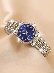 SOKI Women's Watch Luminous Hands Electronic Drive And Pointer Display Rhinestone Inlaid Case Gorgeous And Fashionable Style Zinc Alloy Case And Strap Daily Wear Backto-School Season Telling Time Birthday Gift Also An Ideal Choice For Yourself Or Friends - Gold - View 5