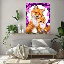 Kit de pintura com diamantes (2 peças), faça você mesmo, pintura com diamantes 5D redondos de duas raposas, artesanato para decoração de casa. - Ver 4