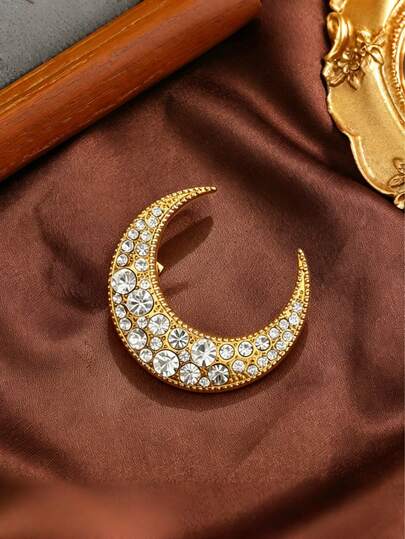 1pc Vintage Charming Enamel Moon Brooch, Minimalist Pin, Suitable As Holiday Party Gift (Hand-Painted With Slight Color Bleeding, Which Is Normal)