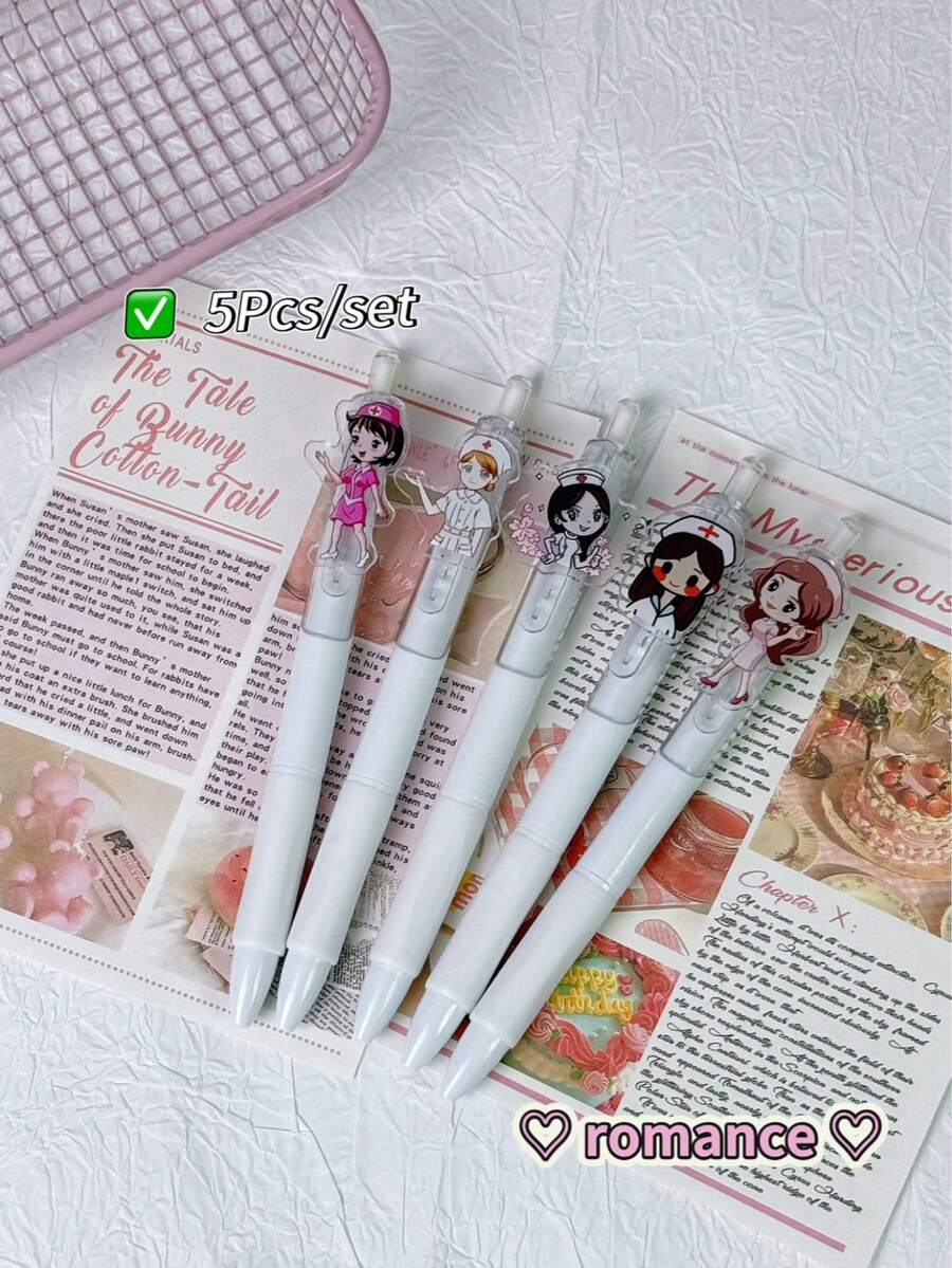 5支/套 护士节可爱蓝黑双色按动式圆珠笔，书写流畅，医用处方笔，适用于医院 - 藍黑色按動筆[5支1套] - 查看 1