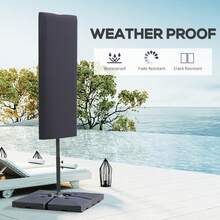 Garden Parasol Cover With Rod, Zipper, Dark Grey - Dark Grey - View 8