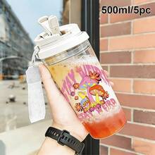1/5個 500ml「Stay Weird」復古蘑菇主題便攜旅行杯 - 透明咖啡杯，防漏水瓶附吸管與掛繩，適合旅行、學校、辦公室及日常使用 - 獨特有趣的禮物，適合女性、學生、復古嬉皮迷和蘑菇愛好者 - 多色-字母2 - 查看 8