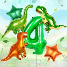 5pcs/Set Dinosaur Foil Balloon Set, Includes Large T-Rex Dinosaur Balloon, Balloon Ribbon, Triceratops, Pterosaur Foil Balloons, Suitable For Dinosaur Theme Birthday Party, Jurassic Theme Party Decoration - Multicolor - View 3